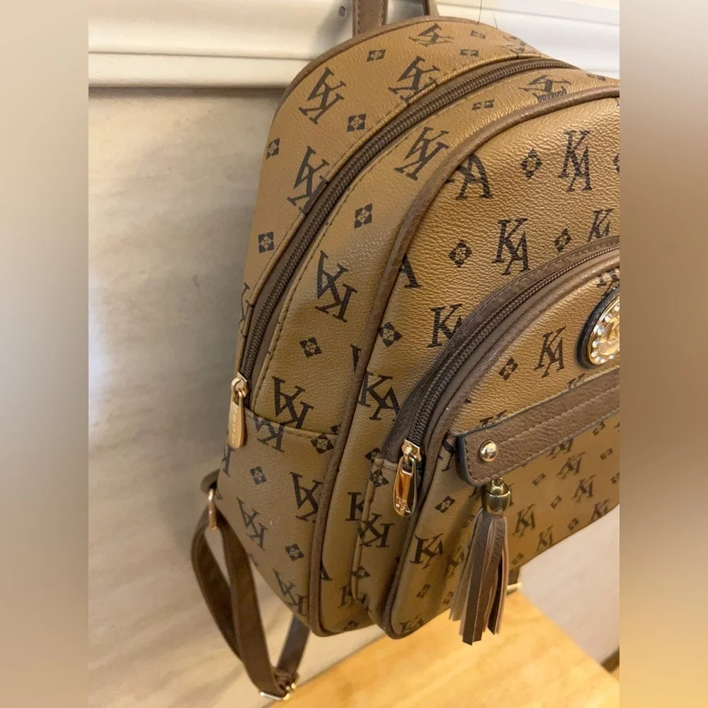 KA Monogram Backpack in Tan 100% polyurethane